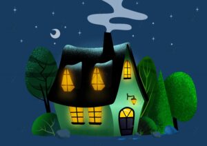 Vector Cozy Cottage Under the Night Sky